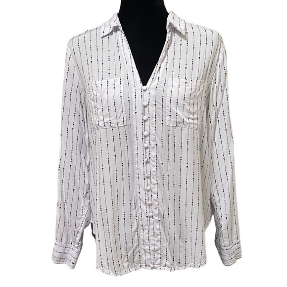 Velvet Heart White Black Striped Dots Button Down Shirt Size Medium - Picture 1 of 7